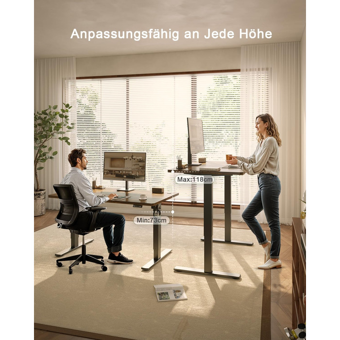 Електричний стіл JUMMICO з USB-портом, 160 x 70 см, регулювання висоти, стоячий/сидячий, коричневий