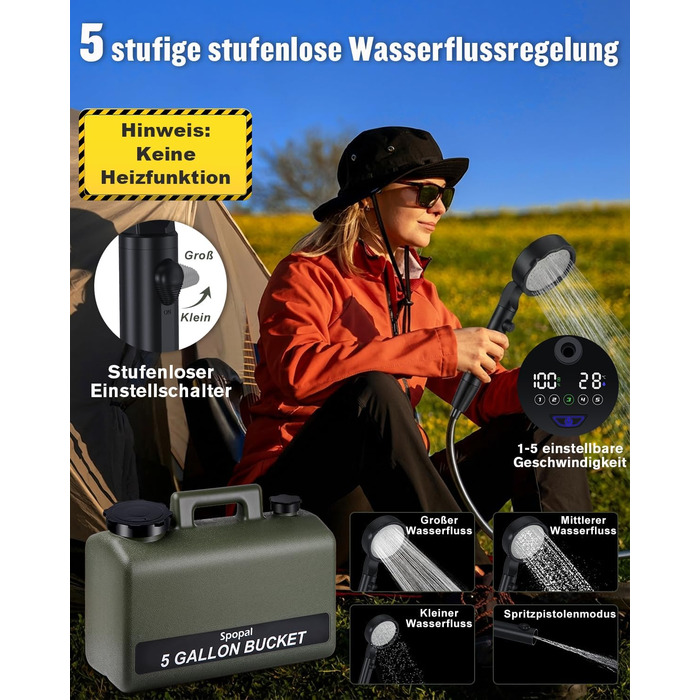 Портативна душова кабіна для кемпінгу з акумулятором 10000mAh та 20л баком, комплект для відпочинку на природі, саду, автомийки та тварин