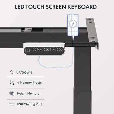 Регульований за висотою стіл FLEXISPOT E6 чорного кольору з електричним підйомником, 160 кг, USB, LED-дисплей
