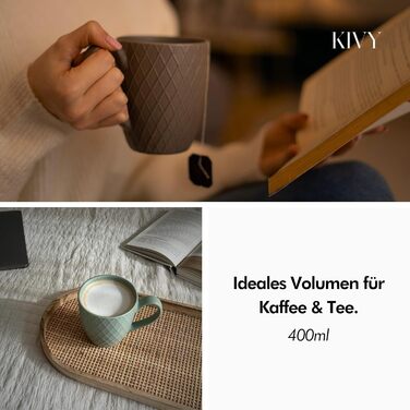 Набір чашок KIVY Tassen Set 6 шт. по 400 мл: великі чашки для кави та чаю, керамічні, кольорові, сучасний дизайн