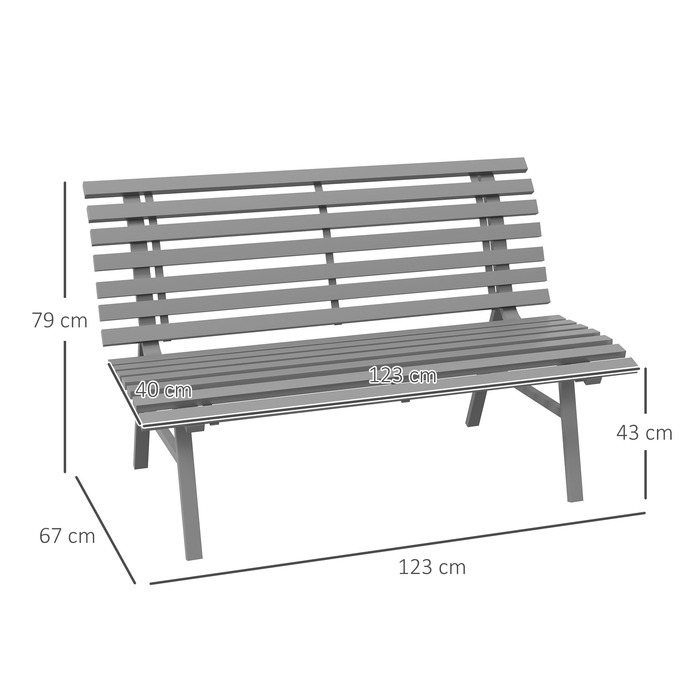 Лавка для саду Outsunny 2-місна паркова лавка зі спинкою з алюмінію 123x67x79см сірий для саду патіо балкон