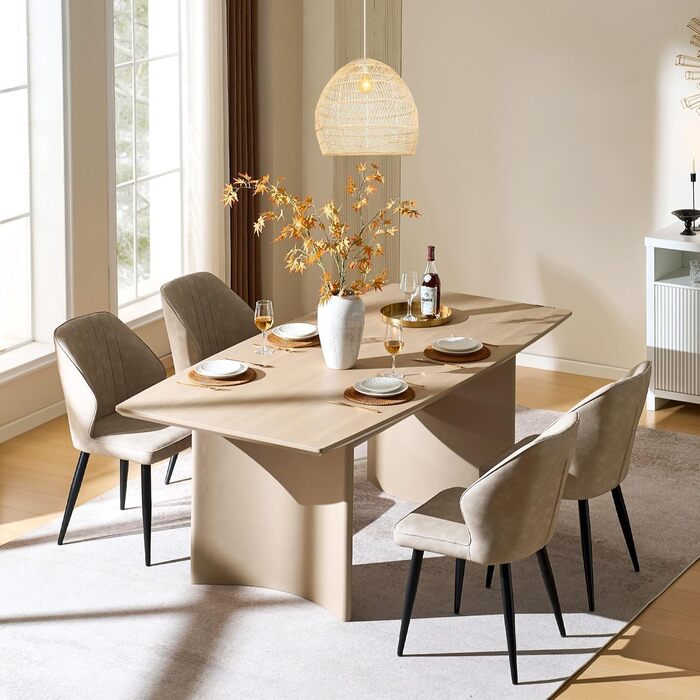 CLIPOP Комплект обідніх стільців 4 шт. Ретро, штучна шкіра, м'яке сидіння, металеві ніжки, для кухні/офісу, бежевий колір