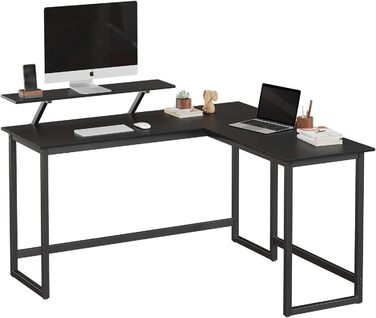 Комп'ютерний стіл VASAGLE, L-подібна письмова робоча станція, промисловий кутовий стіл із підставкою для монітора, для домашнього офісу, навчання, письма та ігор, економія місця, легка збірка, чорний