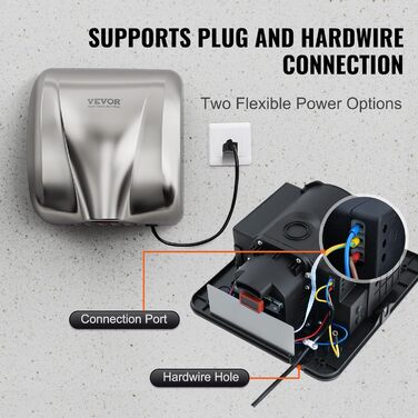 Електричний сушар для рук VEVOR 1300W з HEPA-фільтром - швидка сушка 7-10с, для кухні, ванної, туалету