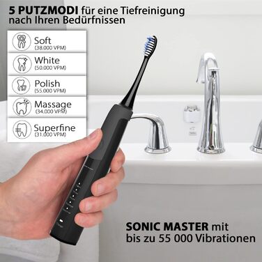 Електрична зубна щітка Tristan Auron SonicMaster - 55,000 вібрацій, 5 режимів, 60 днів акумулятора, UV-стерилізатор, 6 насадок (F + 6 насадок + UV-case)