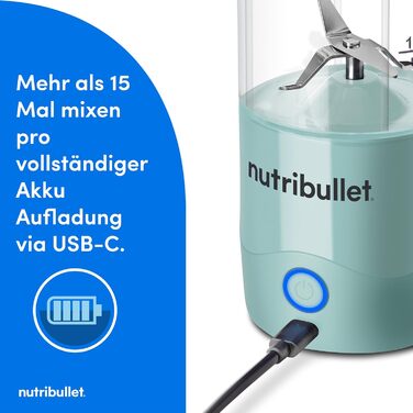 Ручний блендер nutribullet, 475 мл без бісфенолу А, портативний багатофункціональний блендер, USB-C, NBP003PU, світло-блакитний