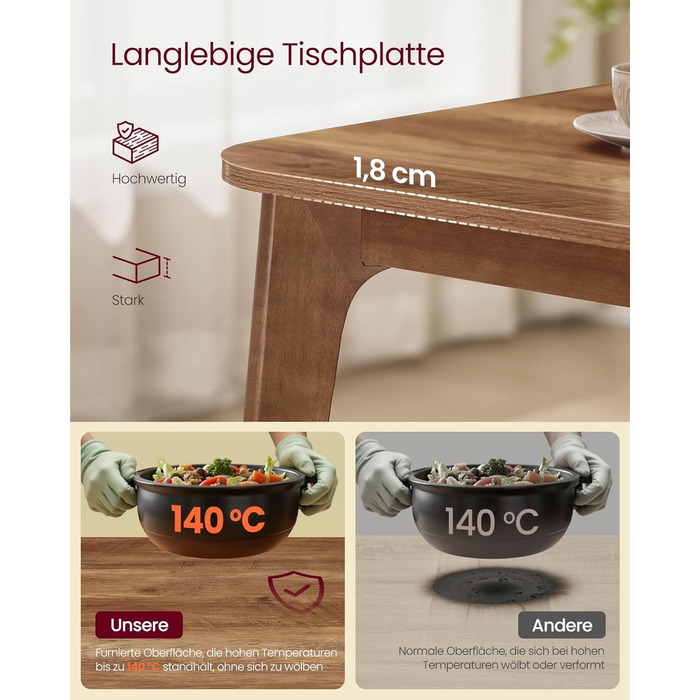 Стол розкладний VASAGLE для їдальні, кухні, офісу, 120 кг, горіховий колір, KDT090K01