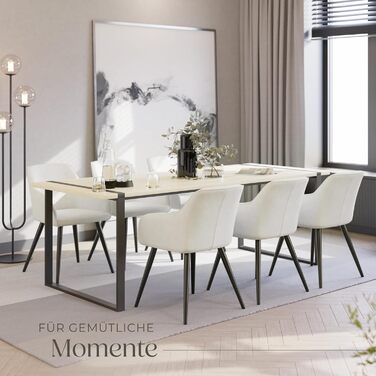 Тектейк® сучасний стілець для їдальні з підлокітниками, сидіння з велюру, крісло для вітальні, оббитий офісний стілець з чорними металевими ніжками, стілець для туалетного столика - коричневий/чорний (набір 6 шт., кремовий чорний)