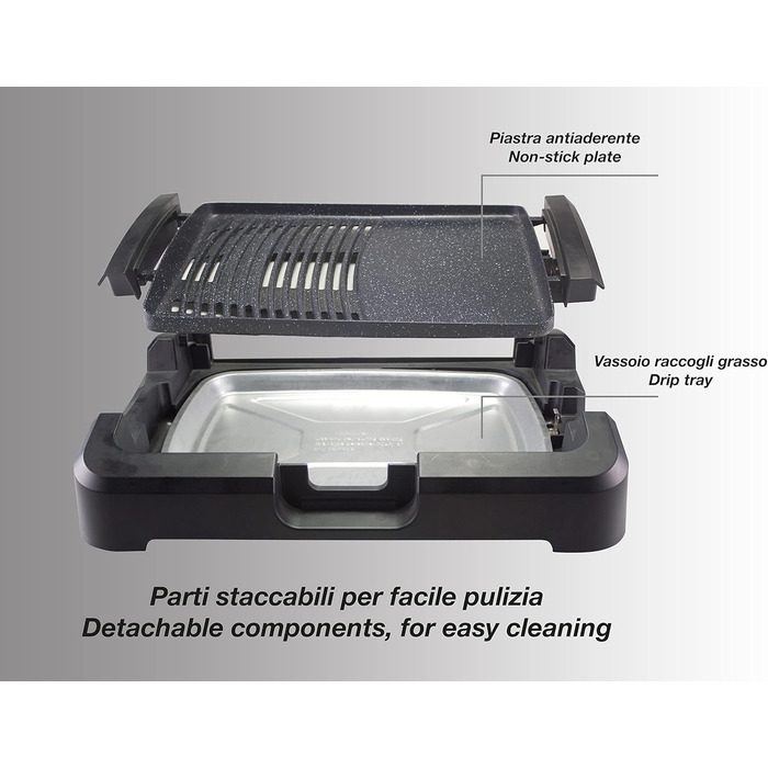 Електрогриль BEPER 90.871 з кришкою, антипригарна поверхня, нержавіюча сталь, 2200 Вт, чорний