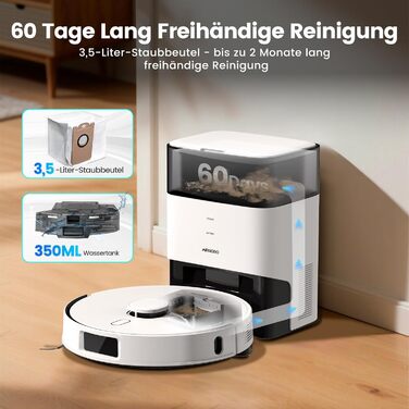 Робот-пилосос AIRROBO T30+ з функцією миття, 6000Pa, LiDAR-навігація, 240 хв роботи, App-керування, білий малюнок