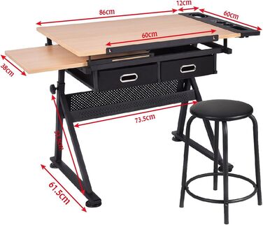 Дерев'яний дитячий стіл DREAMADE з регулюванням висоти та нахилу, з ящиками та табуретом - ідеальний для школи та офісу