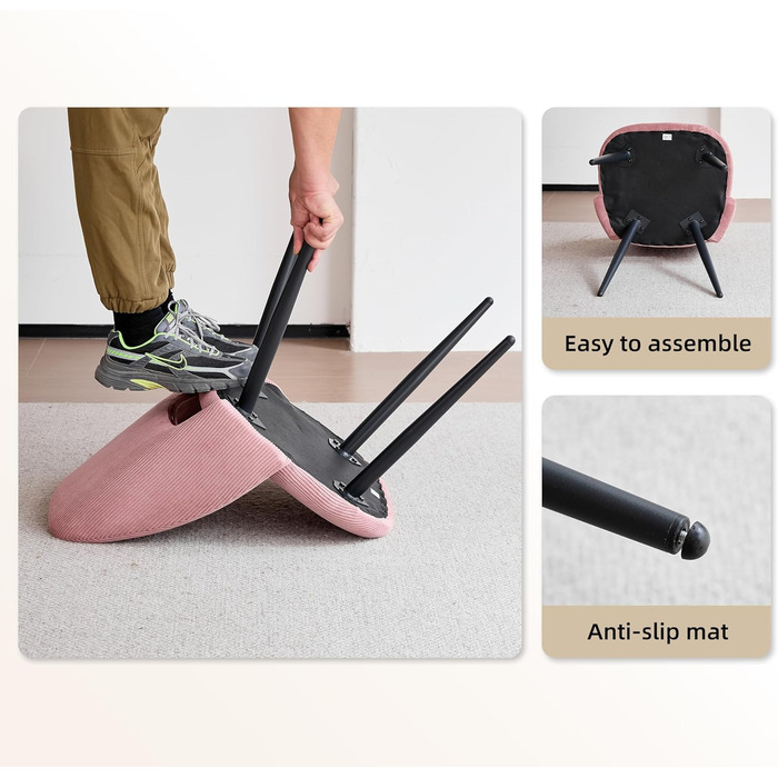 Набір з 4 стільців для їдальні, кухонних, з корду, з м'яким сидінням та ергономічною спинкою, рожеві