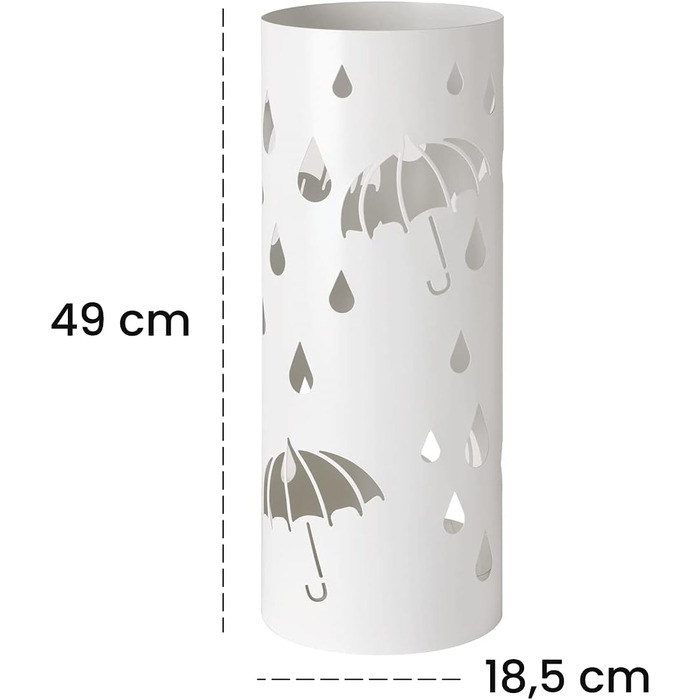 Підставка для парасоль під Baroni Home: металева, циліндрична, біла, з крючками та знімною мискою для збору води (19x19x49 см)