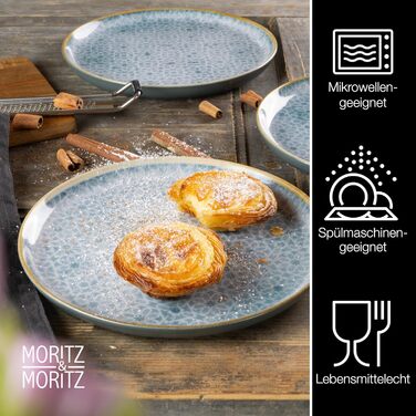 Набір посуду Moritz & Moritz TERRA на 6 осіб: 6 тарілок, 6 десертних тарілок, 6 мисок (Азурний блакитний)
