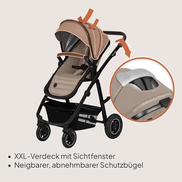 Дитяча коляска Lionelo Amber 3-в-1: люлька, автокрісло i-Size, прогулянковий блок, резина, поворотні колеса, великий капюшон UPF 50+, сумка, москітна сітка, дощовик (Бежево-пісочний)