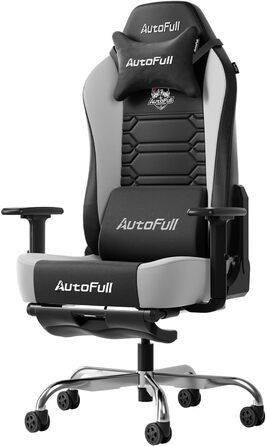 Ігровий крісло AutoFull C3: ергономічний дизайн, 2D підлокітники, підставка для ніг, подушки для голови та попереку, чорно-білий матеріал, 150 кг, комфортний