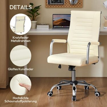 Офісний крісло Yaheetech з ергономічною спинкою та підлокітниками, для офісу та дому, до 136 кг, білий (бежевий)