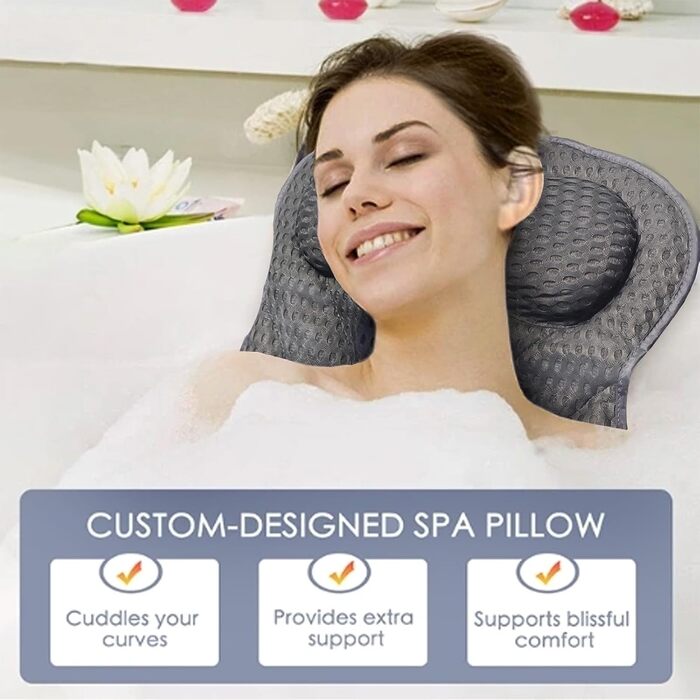 Подушка для ванни з піни memory foam, антиковзка, для шиї та спини, 4D вентиляція, 6 присосок, сіро-метеликовий колір