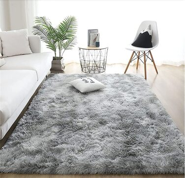 Килими Leesentec, круглі килими для спальні, вітальні, нековзні м'які пухнасті килимки, ворсисті килимки, великі Килимки для передпокою (білий/сірий, 140) (сірий / білий, 80*120 см)