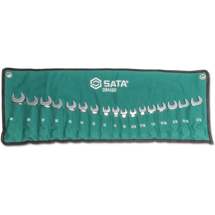 Набір гайкових ключів SATA на 17 предметів на 12 головок SAE 3/8'-3/4' та метричні 10-19 мм Кутове завантаження ST08419G