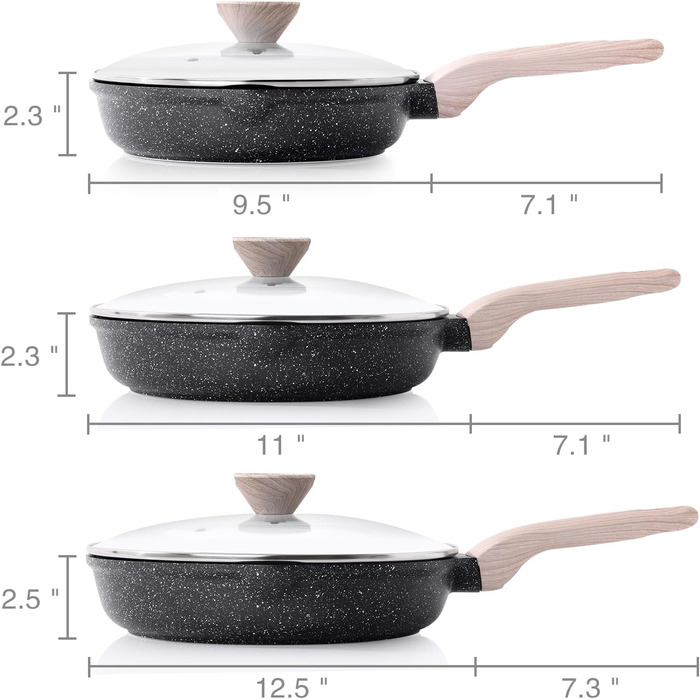 Набір сковорідок Kordisen з антипригарним покриттям з кераміки (20/24/28 см), 3 шт. – здорове та безпечне посуд для приготування їжі. Підходить для індукційних плит, без PFAS та PFOA.