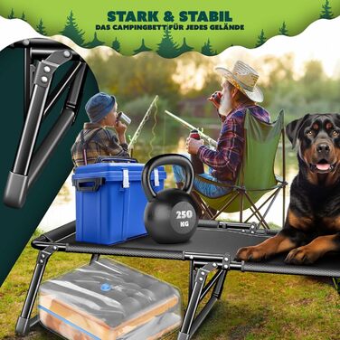 Розкладне кемпінгове ліжко KESSER з преміум-матрацом та подушкою, 190x68x30 см, до 250 кг, з кишенею та підстаканником, чорно-помаранчеве