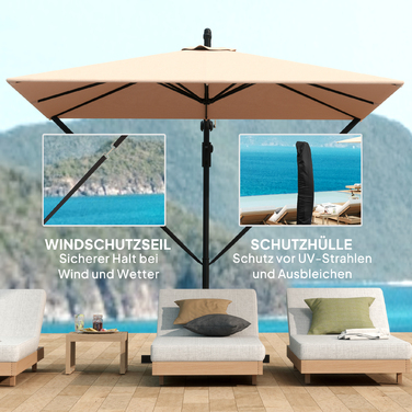 Парасолька Outsunny Centilever Ø260 см із захистом від ультрафіолету 50+ Водовідштовхувальна кривошипна парасолька з підставкою, чохлом, кривошипом, вітрозахистом, ринком Перекидна садова парасолька для балконного патіо хакі