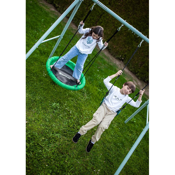 Гойдалка-гніздо для саду HyperMotion Storchennest з А-рамою, 2 місця, 150 кг, зелено-сіра (HYP1)