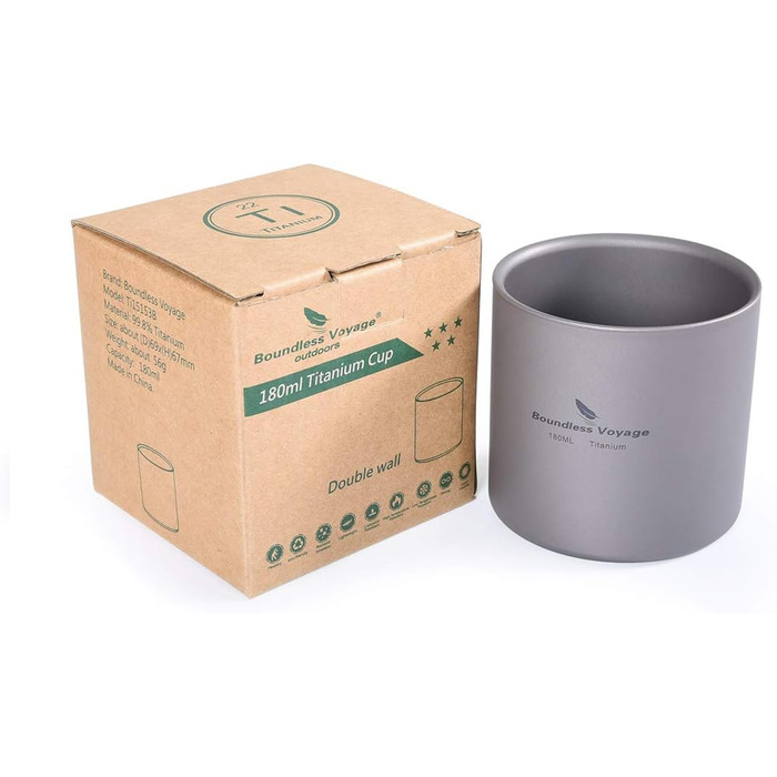 Безмежна подорож 3 в 1 Титанова чашка з подвійними стінками Термостійка міні-чашка для чайних напоїв Відкритий кемпінг Чашки для кави Аксесуари для кемпінгу (Ti15153b)