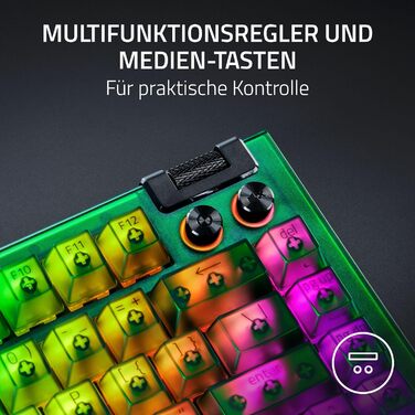 Механічна ігрова клавіатура Razer BlackWidow V4 75% з RGB підсвічуванням та Hot-swap - Оранжеві тактильні перемикачі, US Layout, Phantom Green Edition