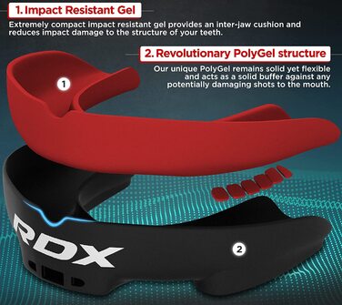 Гексоген для захисту рота Бойові мистецтва, захист зубів для занять спортом, ідеальна для дихання і настроюється, захист зубів для, ММА Кікбоксинг хокей Футбол Муай Тай регбі зі зручним ящиком для зберігання, (Червоний Чорний, Для дітей молодше 12 років)