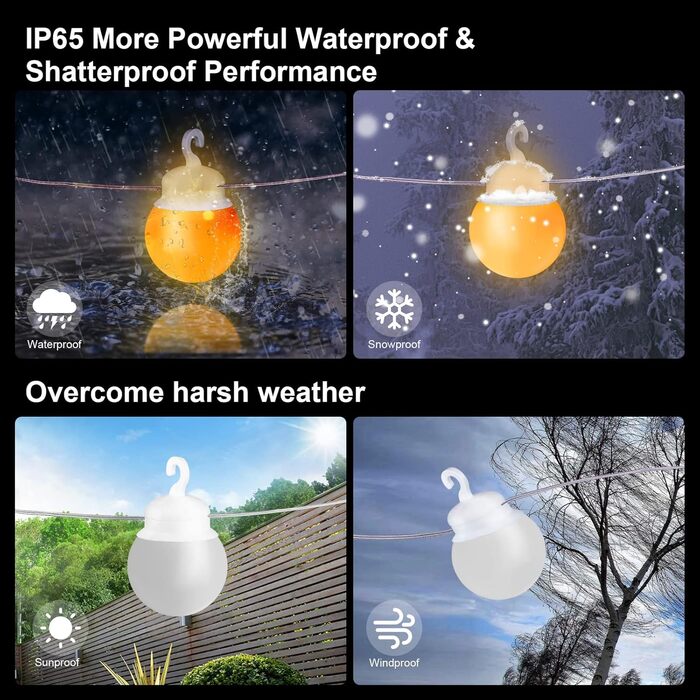 Ланцюжок прикрас для зовнішнього використання з таймером, LED-ланцюжок живлення на вулиці з 25+2 G40 лампочками, 4 режими та регульована яскравість, вологостійкий для саду, балкону, тераси, вечірки, весілля (тепле біле світло), USB-15м-G40