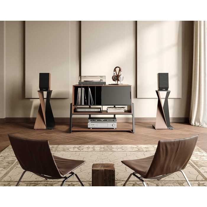 Стіл для програвача FITUEYES DESIGN з дерева, велика тумба Hi-Fi з висувною дверцятами, полиця для 120 платівок, вантажопідйомність 50 кг, серія Eiffel