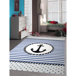 Дитячий морський килим для дитячої кімнати, килим для хлопчиків з якорем синього кремового кольору, розмір (160 x 230 см)