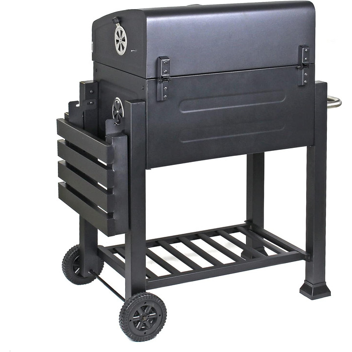 Гриль-возок на дровах BBQ з кришкою, полицею та регульованою дверцею для вугілля, термометром та регулюванням висоти