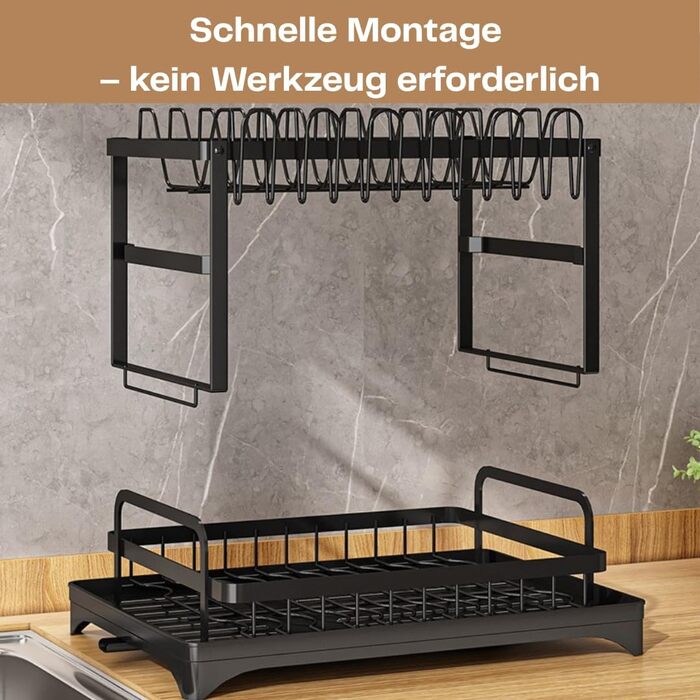 Сушарка для посуду нержавіюча сталь, 2-ярусна, з піддоном та відділенням для столових приборів, компактна для кухні