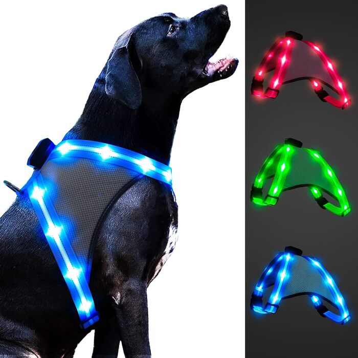 Шлейка для собак Chakit ED, світловідбиваюча шлейка для нічних прогулянок (M, синя)