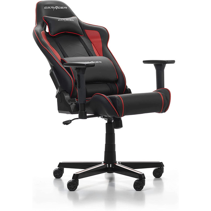 Геймерське крісло DXRacer Prince P08, шкірозамінник, чорне-червоне, для людей зростом до 185 см