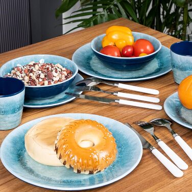 Набір посуду Melamin Adria Blue для 2 особи (8 предметів) - керамічний ефект, для кемпінгу, дому, пікніка