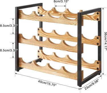 Стеллаж для вина IBUYKE: 3 яруси, 12 пляшок, металевий каркас, дерево, для кухні, бару, вітальні