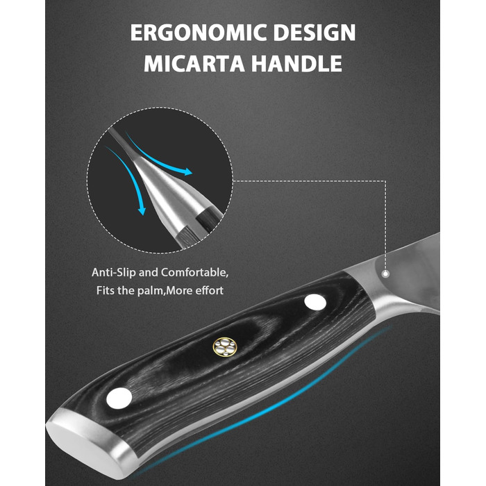 Ніж кухарський MOSFiATA Santoku, професійний ніж для кухні, універсальний ніж з нержавіючої сталі, дуже гостре лезо, з подарунковою коробкою 7