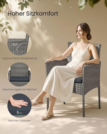 Набір садових меблів SONGMICS 4-х місний, з PE-ратан, для тераси та балкону, сірий (GGF004TZ01)