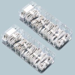 Ящик для зберігання кабелів YunNasi, органайзер для кабелів, коробка з 10 стяжками, коробка для управління кабелями, прозорий пластиковий ящик для зберігання, органайзер для стільниць (великий - 2 упаковки)