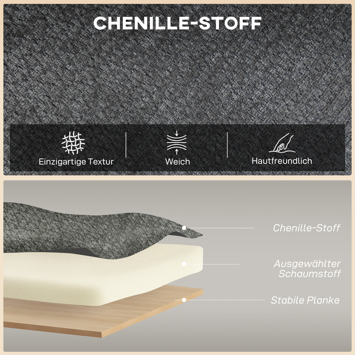 Диван на двох місцях, компактний диван з велюровою оббивкою та крилами, з м'яким сидінням та ніжками з масиву гевеї, сірого кольору.