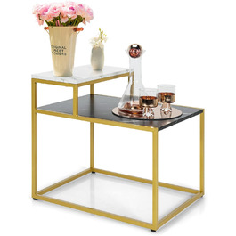 Журнальний столик золотий, прямокутний диванний стіл з мармуровим візерунком, журнальний столик з 2 ярусами, приліжковий столик журнальний столик для вітальні спальні, 645,5x56см