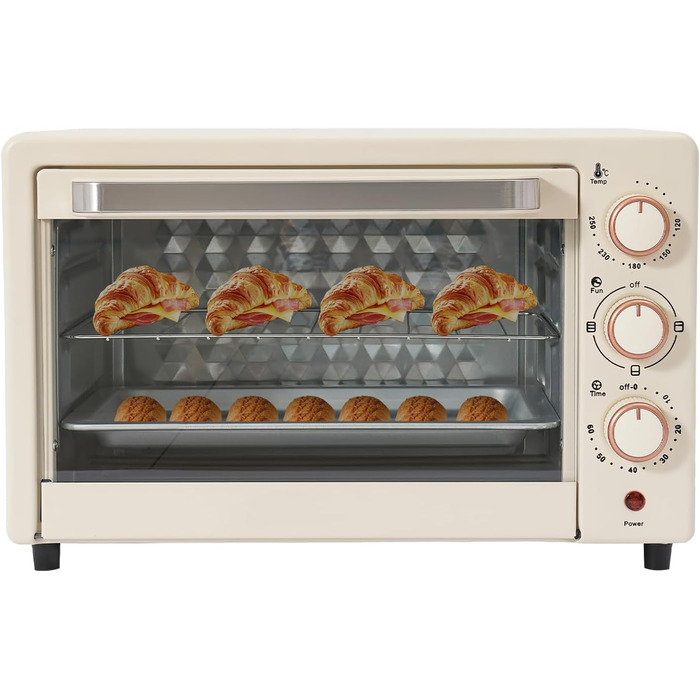 Міні-піч 22L з грилем та решіткою, 1000W, таймер 60хв, піч для піци, 120-250°C, електрична піч для сім'ї, вечірок, грилів, сніжків та десертів