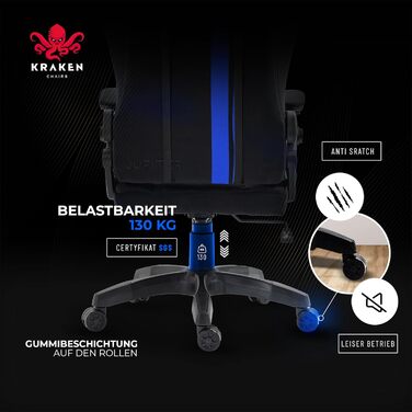 Крісло ігрове KRAKEN CHAIRS, тканинне, ергономічне, для геймерів, чорно-синій, до 130 кг