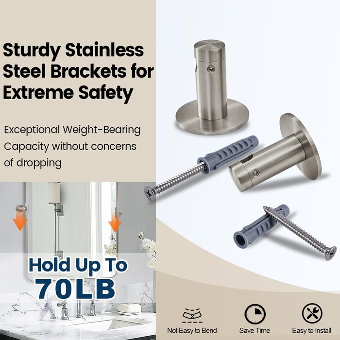 Дзеркало для ванної кімнати MOON MIRROR, прямокутне, з металевим каркасом, 50,8 x 71,1 см, чорне (нікель, 81.3 x 61 см)