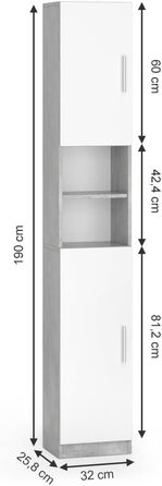 Шафа для ванної кімнати Vicco Luis, 32x190 см, бетон