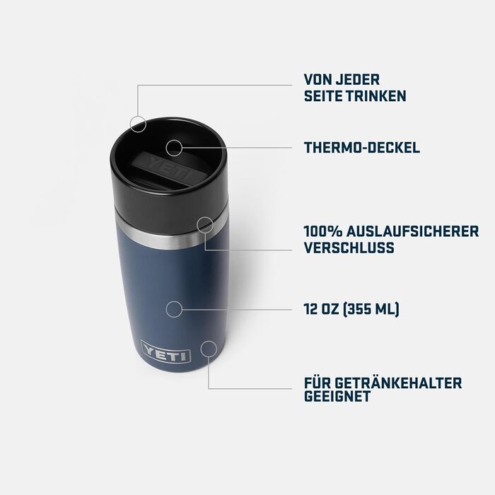 Термос YETI Rambler 12 oz (355 мл), нержавіюча сталь, ізольований, з кришкою Commuter, Navy